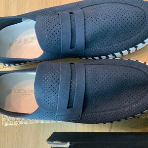 Ilse Jacobsen Navy Perforated Suede Slip-On Loafers
